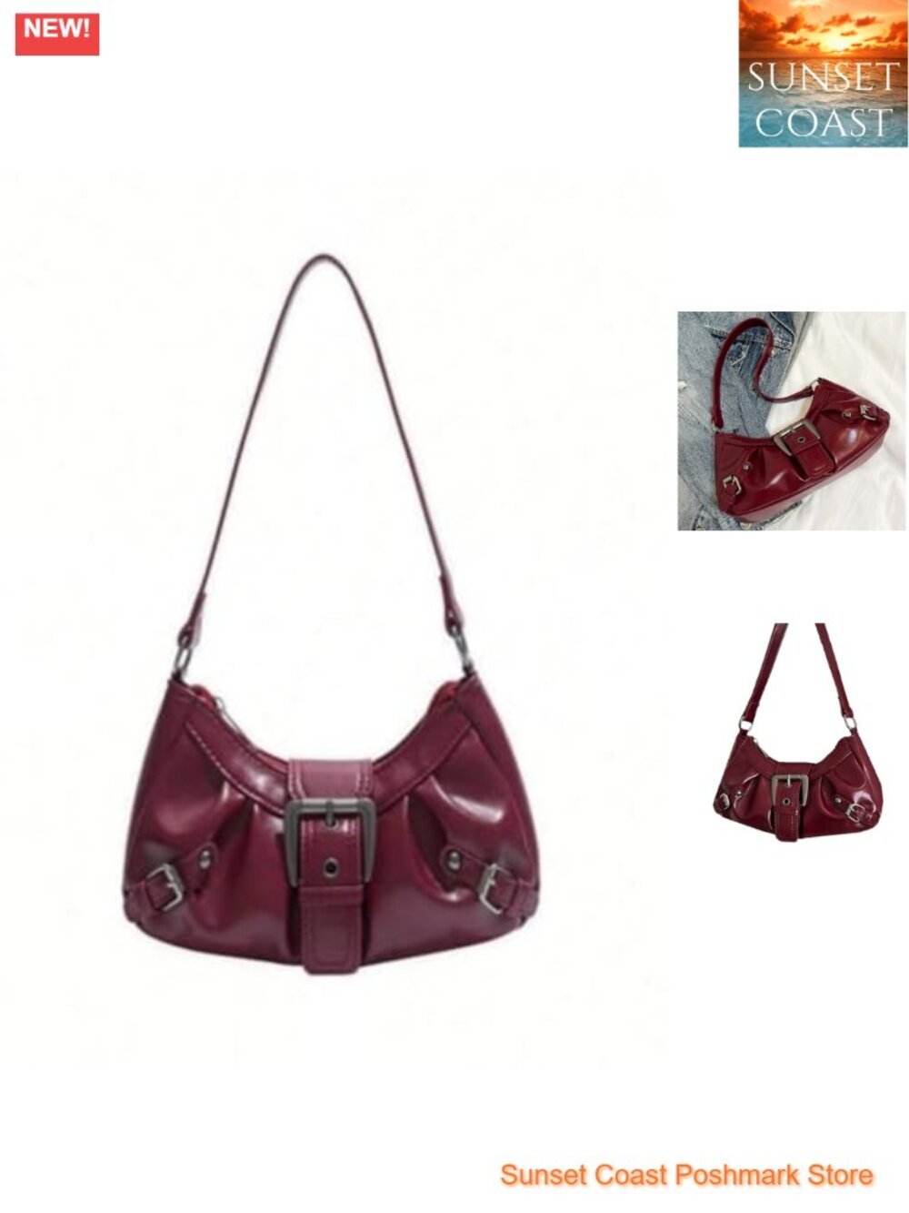 Faux Leather Hobo Shoulder Bag Mini Crescent Purse Adjustable Strap